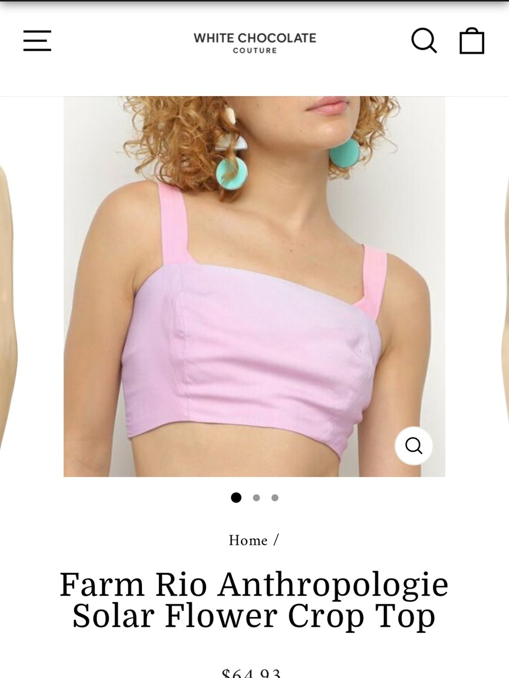FARM Rio Lilac Square-Neck Crop Top with Pink Straps - Picture 2 of 9